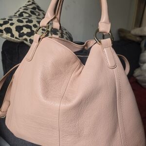 Large Hand/crossbody elegant Soft Peach Pink Genuine Leather Handbag